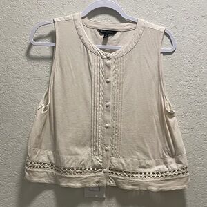 Cream Sleeveless Button-Front Pintuck Top